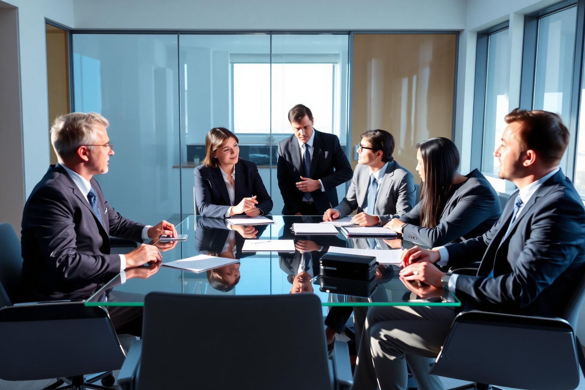 Reunião corporativa em ambiente de escritório moderno